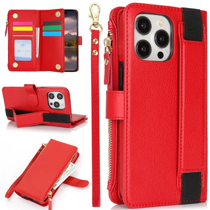 XL-001 For iPhone 16 Pro Max Case Zipper Pocket Wristband Stand Leather Phone Cover