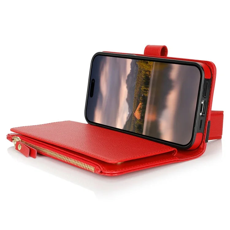XL-001 For iPhone 16 Pro Max Case Zipper Pocket Wristband Stand Leather Phone Cover