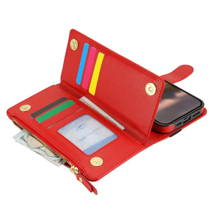 XL-001 For iPhone 16 Pro Max Case Zipper Pocket Wristband Stand Leather Phone Cover