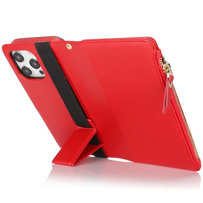 XL-001 For iPhone 16 Pro Max Case Zipper Pocket Wristband Stand Leather Phone Cover