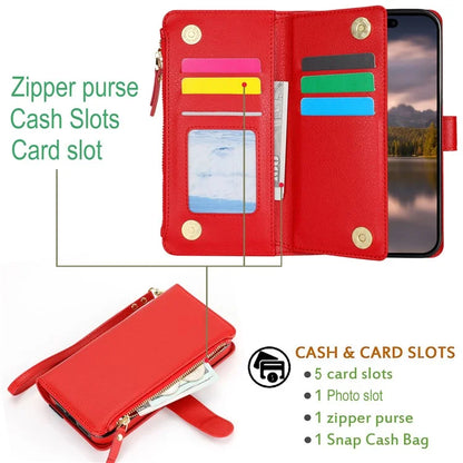 XL-001 For iPhone 16 Pro Max Case Zipper Pocket Wristband Stand Leather Phone Cover
