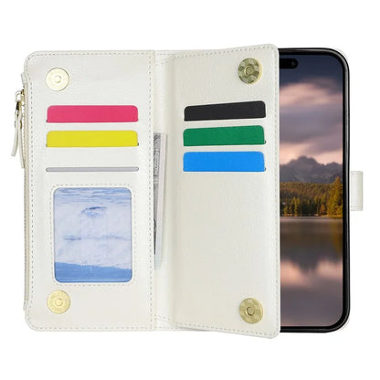 XL-001 For iPhone 16 Pro Max Case Zipper Pocket Wristband Stand Leather Phone Cover