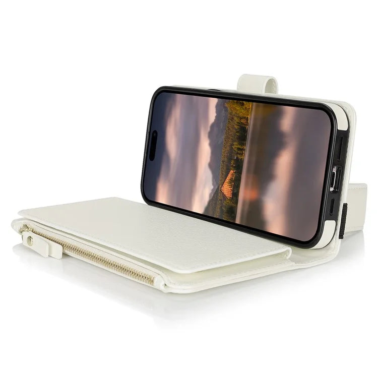 XL-001 For iPhone 16 Pro Max Case Zipper Pocket Wristband Stand Leather Phone Cover