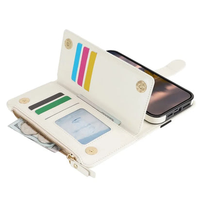 XL-001 For iPhone 16 Pro Max Case Zipper Pocket Wristband Stand Leather Phone Cover