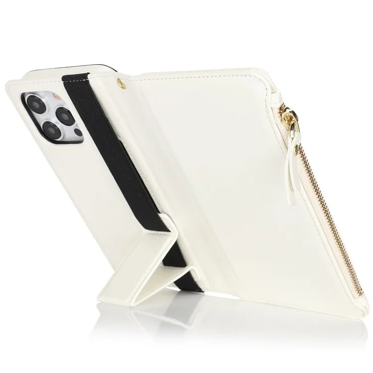 XL-001 For iPhone 16 Pro Max Case Zipper Pocket Wristband Stand Leather Phone Cover