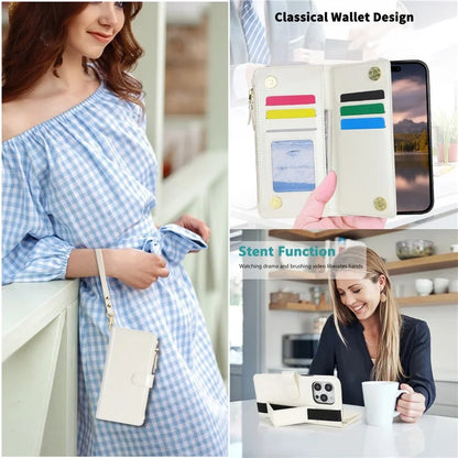 XL-001 For iPhone 16 Pro Max Case Zipper Pocket Wristband Stand Leather Phone Cover