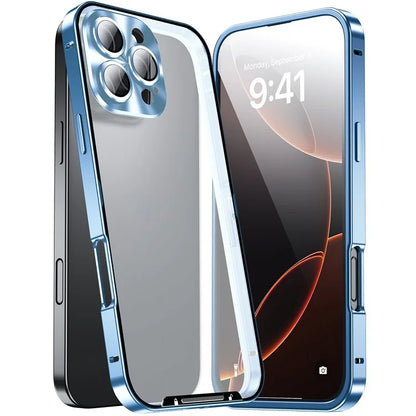 For iPhone 16 Pro Case Aluminium Alloy Frame Matte PC Back Phone Cover with Lens Protector