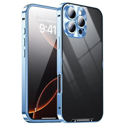 For iPhone 16 Pro Case Aluminium Alloy Frame Matte PC Back Phone Cover with Lens Protector