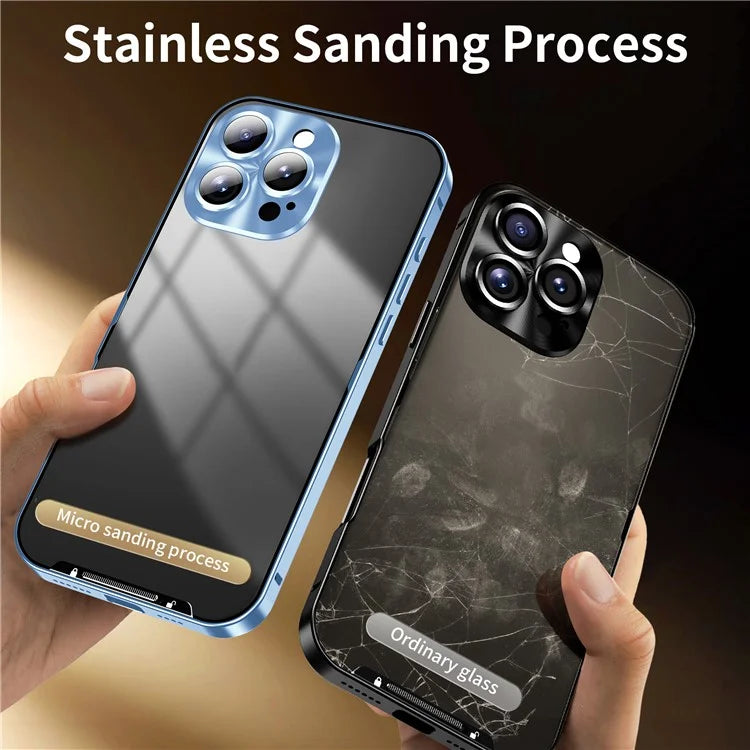 For iPhone 16 Pro Case Aluminium Alloy Frame Matte PC Back Phone Cover with Lens Protector