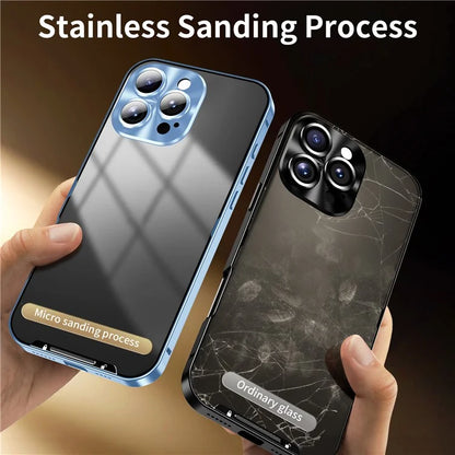 For iPhone 16 Pro Case Aluminium Alloy Frame Matte PC Back Phone Cover with Lens Protector