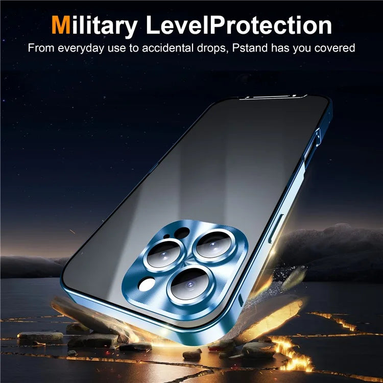For iPhone 16 Pro Case Aluminium Alloy Frame Matte PC Back Phone Cover with Lens Protector