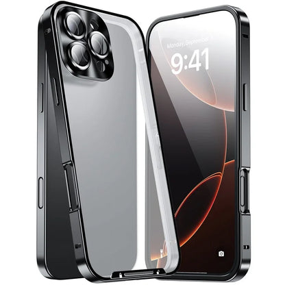 For iPhone 16 Pro Case Aluminium Alloy Frame Matte PC Back Phone Cover with Lens Protector
