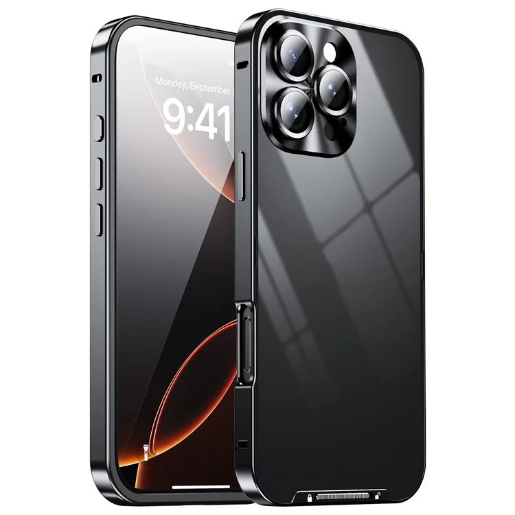 For iPhone 16 Pro Case Aluminium Alloy Frame Matte PC Back Phone Cover with Lens Protector