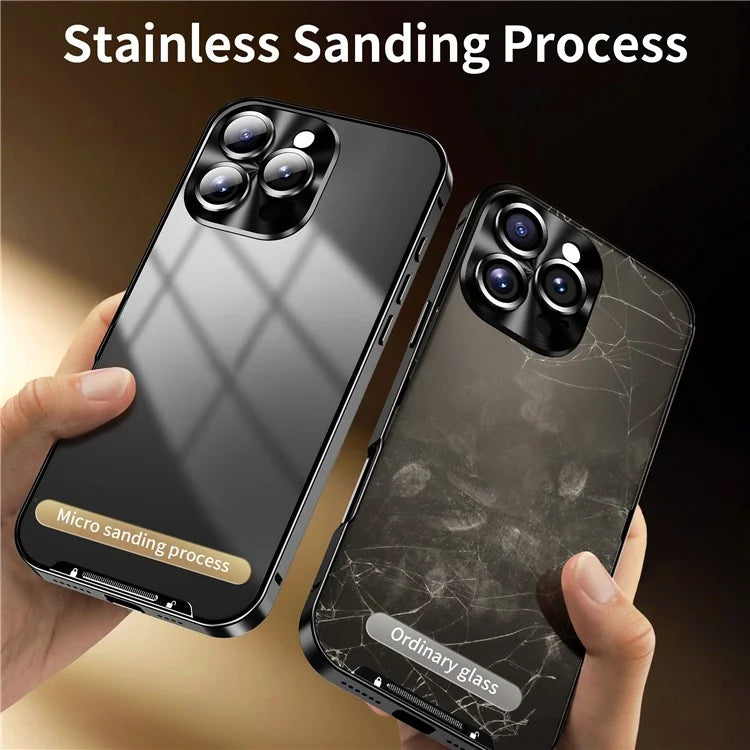 For iPhone 16 Pro Case Aluminium Alloy Frame Matte PC Back Phone Cover with Lens Protector