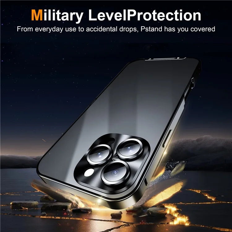 For iPhone 16 Pro Case Aluminium Alloy Frame Matte PC Back Phone Cover with Lens Protector