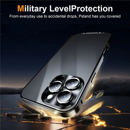 For iPhone 16 Pro Case Aluminium Alloy Frame Matte PC Back Phone Cover with Lens Protector