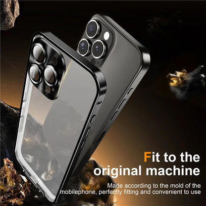 For iPhone 16 Pro Case Aluminium Alloy Frame Matte PC Back Phone Cover with Lens Protector
