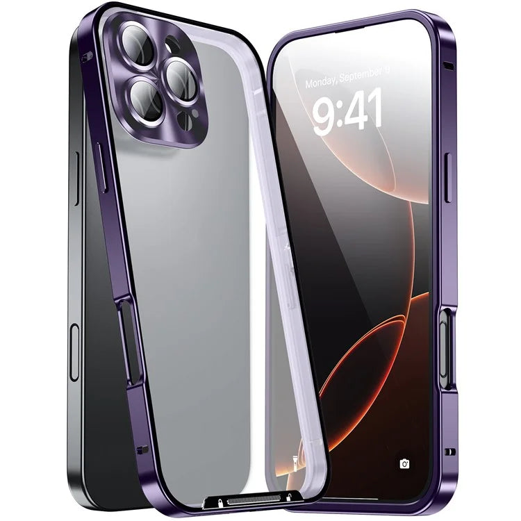 For iPhone 16 Pro Case Aluminium Alloy Frame Matte PC Back Phone Cover with Lens Protector