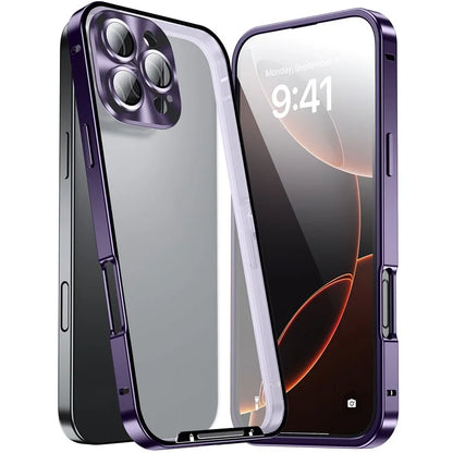 For iPhone 16 Pro Case Aluminium Alloy Frame Matte PC Back Phone Cover with Lens Protector