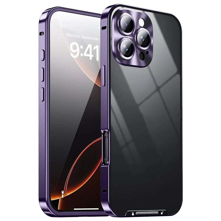 For iPhone 16 Pro Case Aluminium Alloy Frame Matte PC Back Phone Cover with Lens Protector