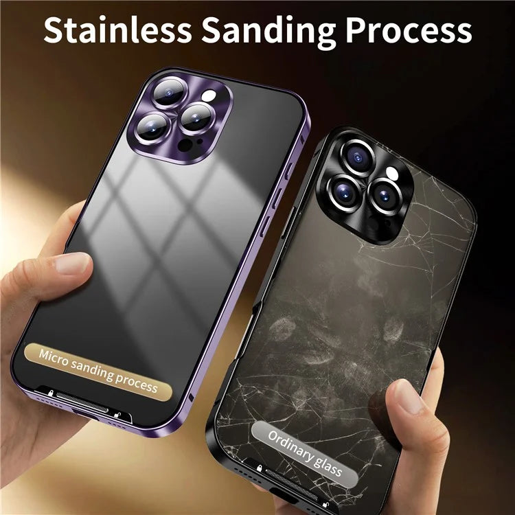 For iPhone 16 Pro Case Aluminium Alloy Frame Matte PC Back Phone Cover with Lens Protector
