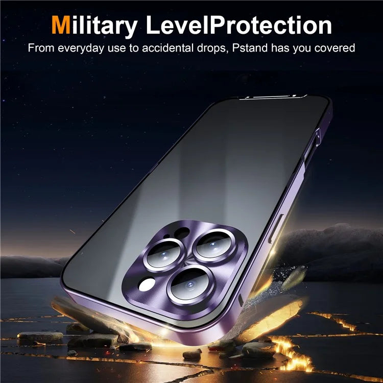 For iPhone 16 Pro Case Aluminium Alloy Frame Matte PC Back Phone Cover with Lens Protector
