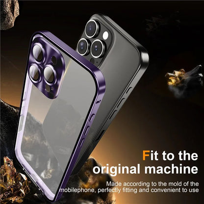 For iPhone 16 Pro Case Aluminium Alloy Frame Matte PC Back Phone Cover with Lens Protector