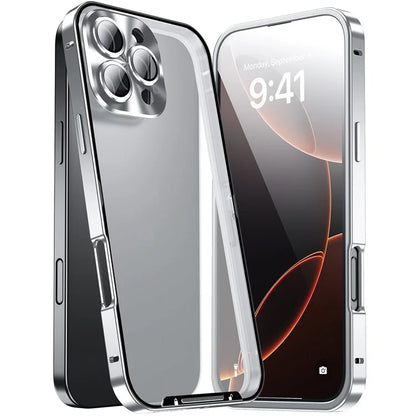 For iPhone 16 Pro Case Aluminium Alloy Frame Matte PC Back Phone Cover with Lens Protector