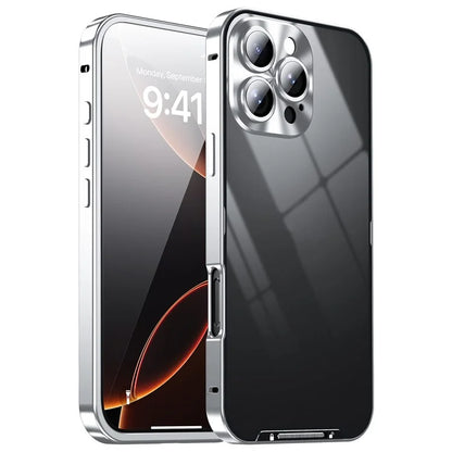 For iPhone 16 Pro Case Aluminium Alloy Frame Matte PC Back Phone Cover with Lens Protector