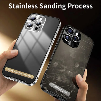 For iPhone 16 Pro Case Aluminium Alloy Frame Matte PC Back Phone Cover with Lens Protector