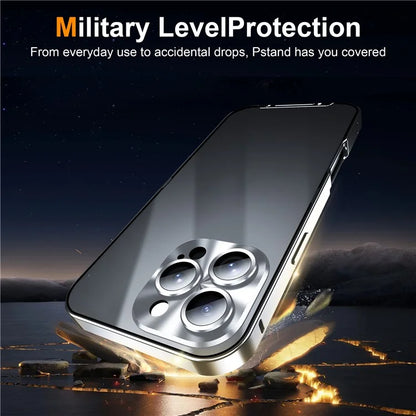 For iPhone 16 Pro Case Aluminium Alloy Frame Matte PC Back Phone Cover with Lens Protector