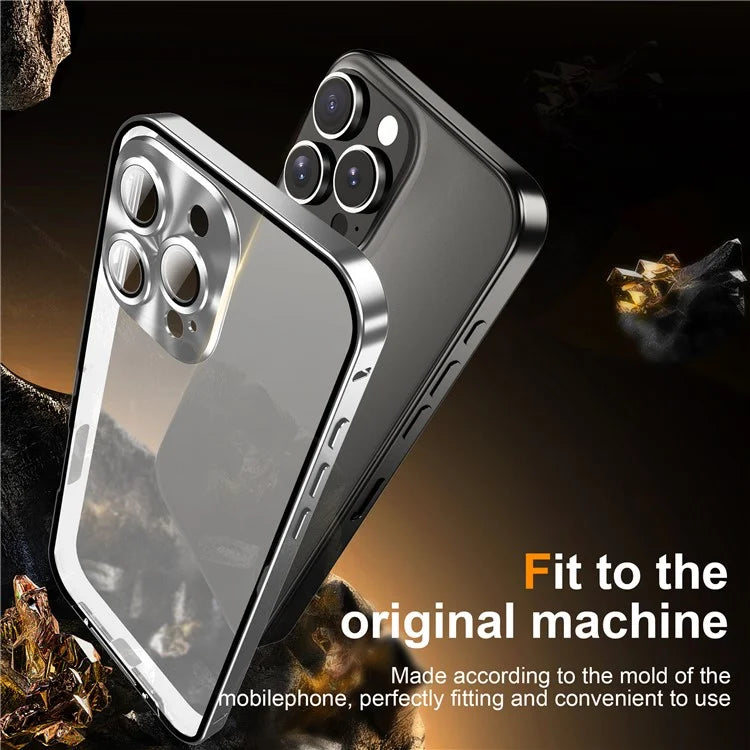 For iPhone 16 Pro Case Aluminium Alloy Frame Matte PC Back Phone Cover with Lens Protector