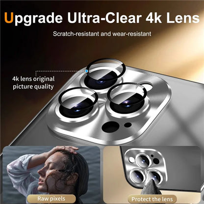 For iPhone 16 Pro Case Aluminium Alloy Frame Matte PC Back Phone Cover with Lens Protector