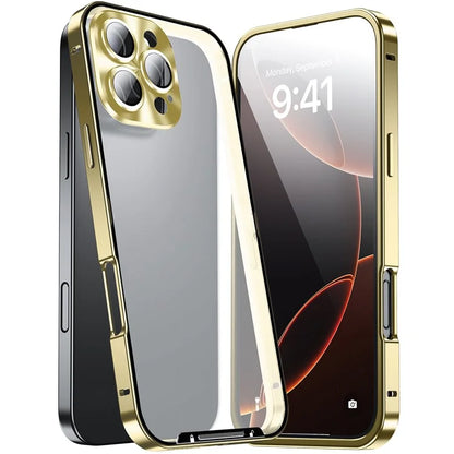 For iPhone 16 Pro Case Aluminium Alloy Frame Matte PC Back Phone Cover with Lens Protector