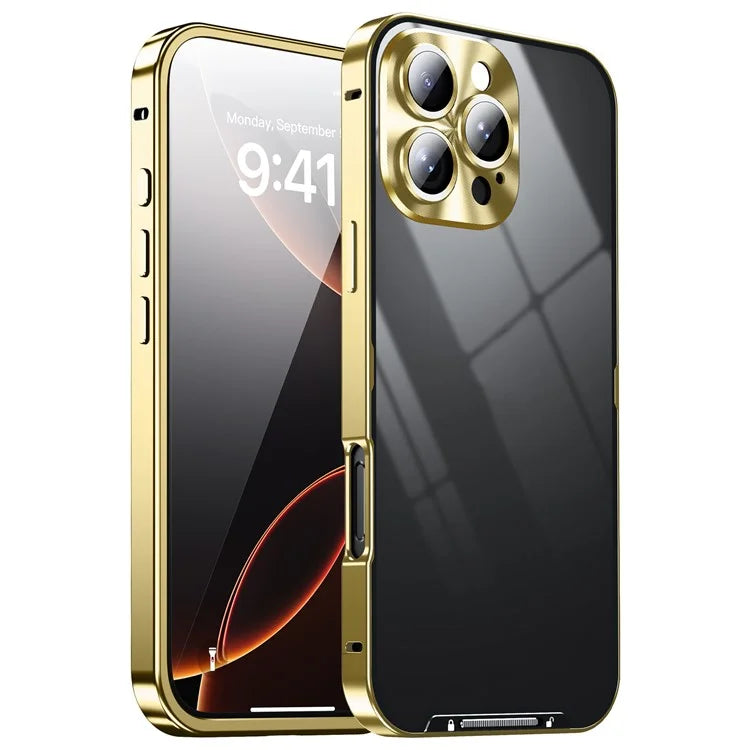 For iPhone 16 Pro Case Aluminium Alloy Frame Matte PC Back Phone Cover with Lens Protector
