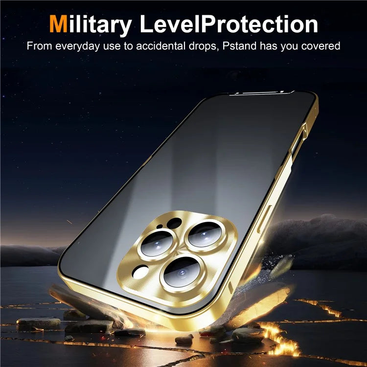 For iPhone 16 Pro Case Aluminium Alloy Frame Matte PC Back Phone Cover with Lens Protector