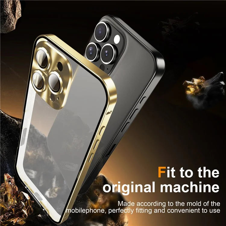 For iPhone 16 Pro Case Aluminium Alloy Frame Matte PC Back Phone Cover with Lens Protector