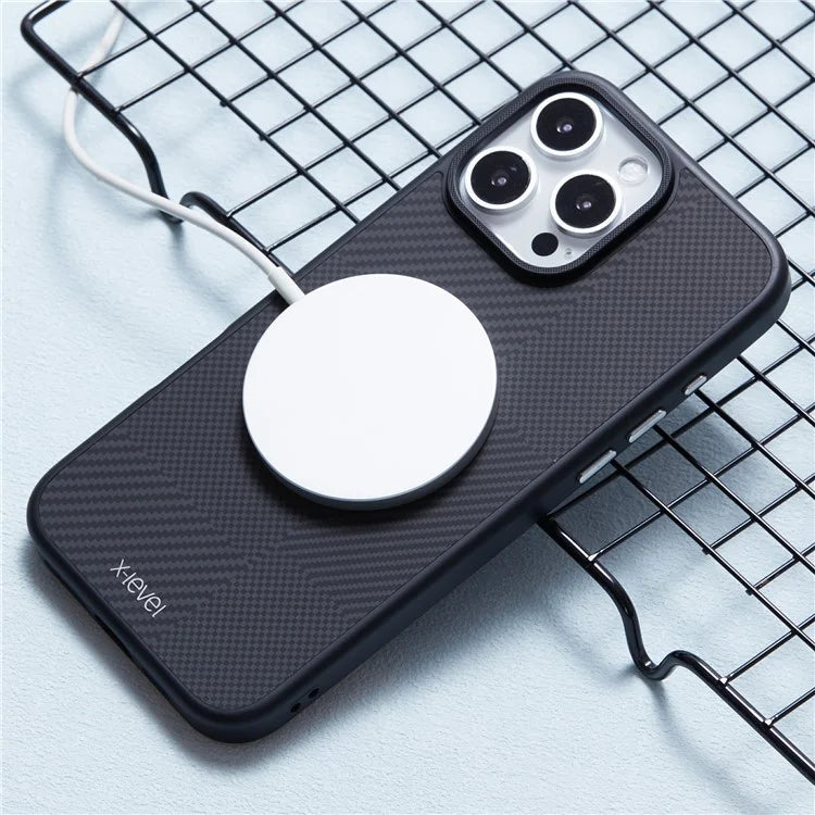 X-LEVEL For iPhone 16 Pro Max Magnetic Case Hard PC Phone Cover Carbon Nano-Fiber Texture
