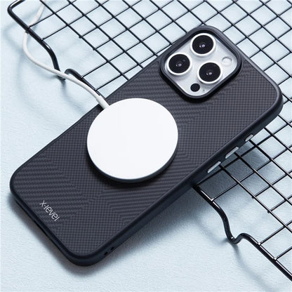 X-LEVEL For iPhone 16 Pro Max Magnetic Case Hard PC Phone Cover Carbon Nano-Fiber Texture