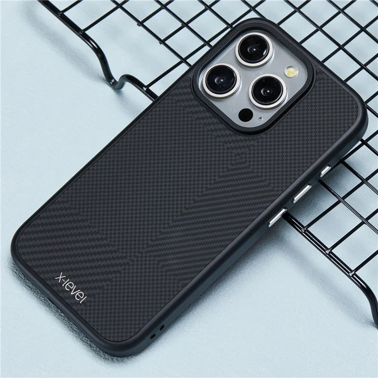 X-LEVEL For iPhone 16 Pro Max Magnetic Case Hard PC Phone Cover Carbon Nano-Fiber Texture