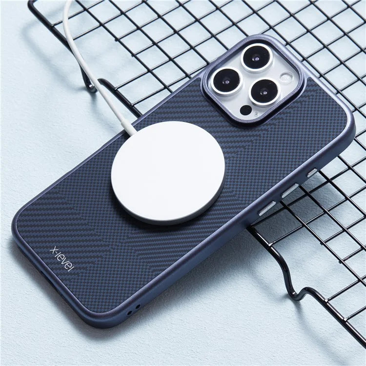 X-LEVEL For iPhone 16 Pro Max Magnetic Case Hard PC Phone Cover Carbon Nano-Fiber Texture