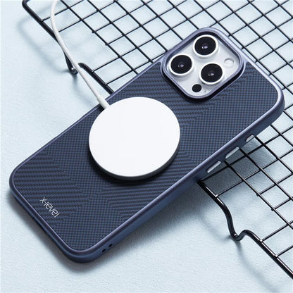 X-LEVEL For iPhone 16 Pro Max Magnetic Case Hard PC Phone Cover Carbon Nano-Fiber Texture