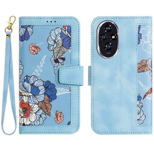 For Honor 200 Pro 5G Case PU Leather Floral Phone Cover with Card Slots