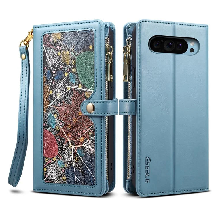 ESEBLE Galaxy Series For Google Pixel 9 / Pixel 9 Pro Case Leather Zipper Phone Cover RFID Blocking