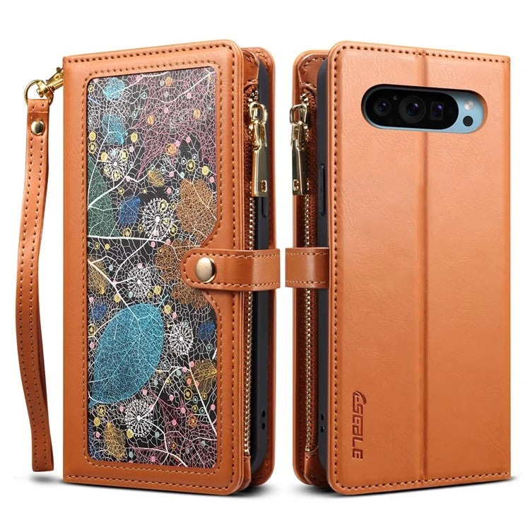 ESEBLE Galaxy Series For Google Pixel 9 / Pixel 9 Pro Case Leather Zipper Phone Cover RFID Blocking