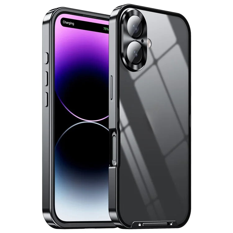 For iPhone 16 Case Aluminium Alloy Frame Matte PC Back Phone Cover with Lens Protector