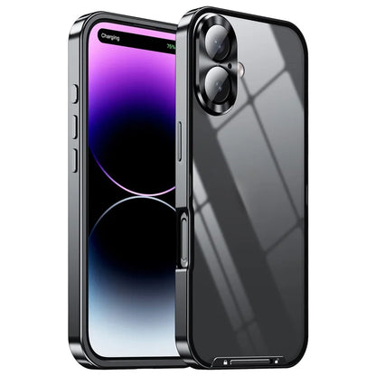 For iPhone 16 Case Aluminium Alloy Frame Matte PC Back Phone Cover with Lens Protector
