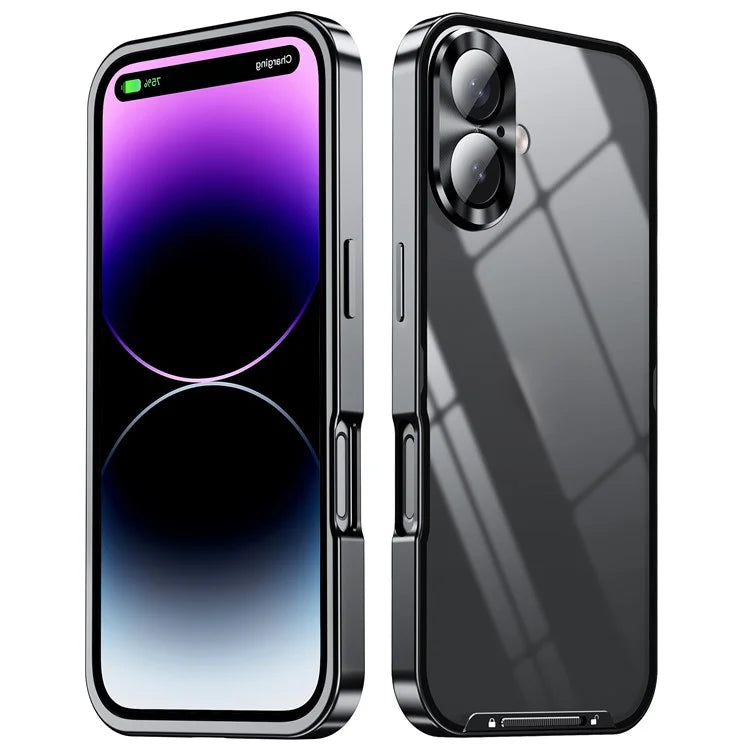 For iPhone 16 Case Aluminium Alloy Frame Matte PC Back Phone Cover with Lens Protector