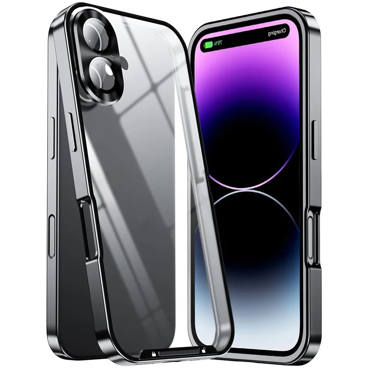 For iPhone 16 Case Aluminium Alloy Frame Matte PC Back Phone Cover with Lens Protector