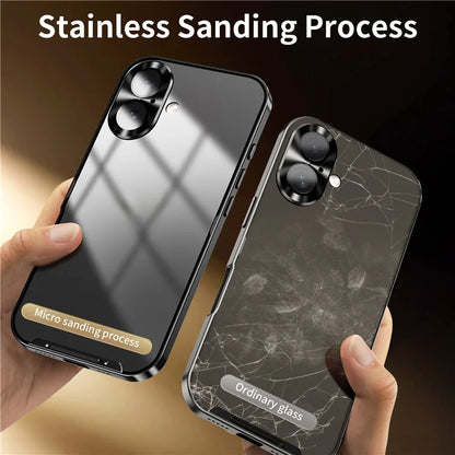 For iPhone 16 Case Aluminium Alloy Frame Matte PC Back Phone Cover with Lens Protector